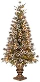 National Tree 4 Foot 'Feel Real' Liberty Pine Entrance Tree with Snow, Cones and 100 Clear Lights in Decorative Urn (PELB7-306-40)