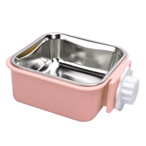Ciotole da Appendere per Animali Domestici, 2 in 1 Rimovibile Acciaio Inox Ciotola, Gabbia Appendere Ciotole per Cani, Gatti, Coniglio, Criceto, Porcellino D'India, Furetto (Rosa)