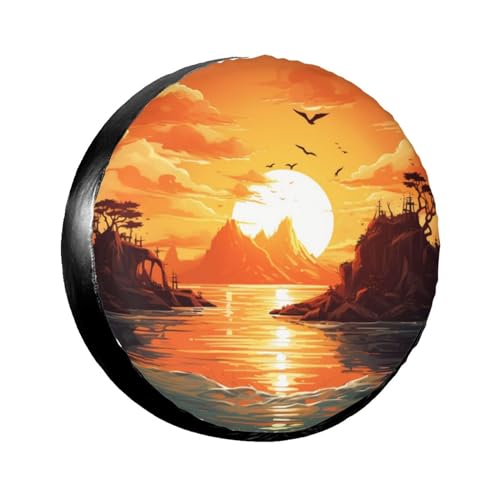 LOJAOGON sea Isolated Island The Setting Sun Spare Tire Cover Wheel Protectors Dust-Proof Wheel Tire Cover Fit Trailer, Rv, Sand Many Vehicle 16inch