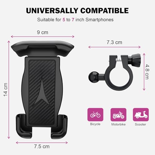 Image of HUMBLE Mobile Holder for Bikes and Bicycles, 360 Rotation, Heavy Duty Shockproof Anti-Slip Silicone Padded Clamps, One-Click Lock, Anti-Shake Bike Phone Mount for 4.7-6.8 Inch Smartphones (BK-050)