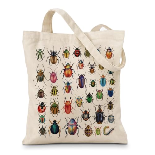 Geondos Bugs Canvas Bag Reusable Grocery Bags Insects Canvas Totes Aesthetic Large Capacity Shopping Work Bag Suitable for Market Advertising Promotion Gift Activity Gardener Gift