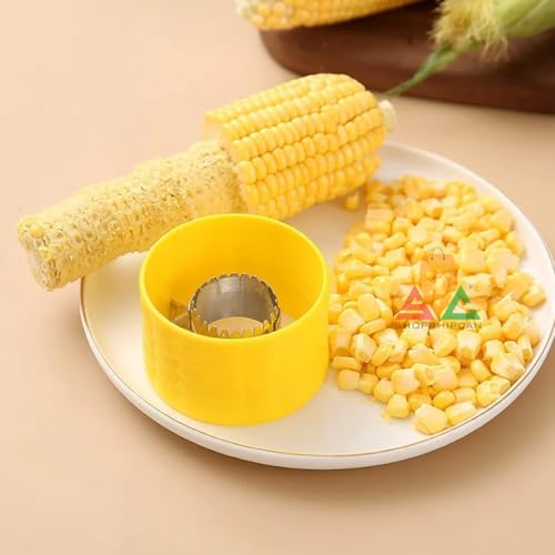 Image of Corn Peeler, Stainless Steel Corn Cutter & Kernel Remover, Manual Circular Thresher, Portable Kitchen Gadget with Hand Protector, Easy Corn Stripping Tool for Home & Cooking