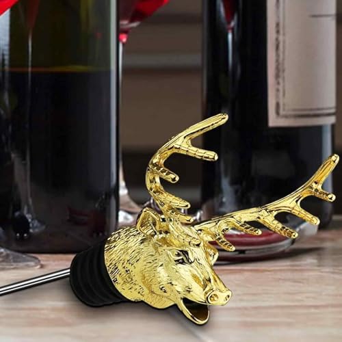 Image of 1 Piece Wine Bottle Pourer, Deer Head Whiskey Pourer for Red Wine, Universal Bottle Cap for Wine and Liquor Bottles, Elegant Gift for Wine Lovers (Golden)