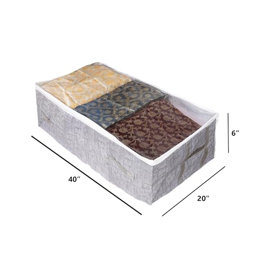 Image of Raggle 2 PCS Underbed Storage Bags Foldable Clothes Bag Large Capacity Storage With Clear Window Reinforced Handles Zippered Organizer Non-Woven For Comforters Blankets Bedding (Art Deco, 2)