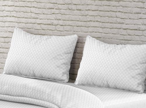 Image of Trance Home Linen 300TC 100% Cotton Jacquard Checks Pillow Covers | Set of 2 Pillow Cases |Standard Size (18 x 28 inch, White)