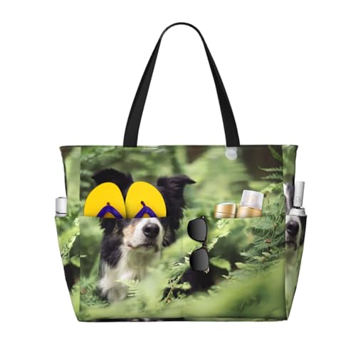 Grand sac de plage sac à bandoulière femme Border Collie animaux cabas
