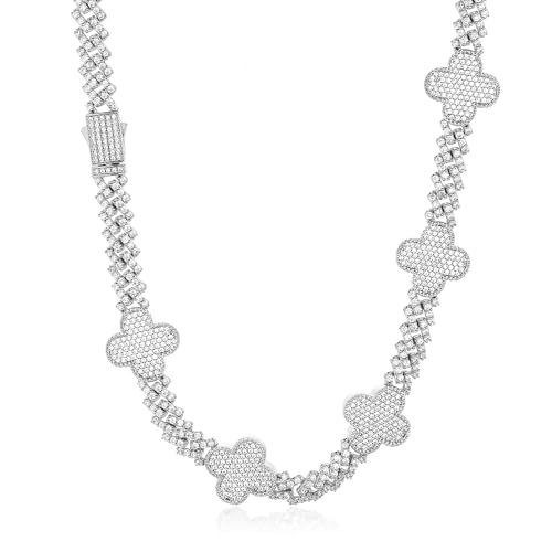 Moissanite Cuban Link Chain for Men Women, VVS 6MM Moissanite Necklaces 18k White Gold Plated S925 Silver Iced Out Lab Diamond Chain Miami Choker Hip Hop Necklace for Rapper 16-24inch