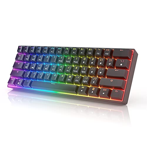 HKKB GK61 Mechanical Gaming Keyboard 60 Percent | 61 RGB Rainbow LED Backlit Programmable Keys | USB Wired | for Mac and Windows PC | Hotswap Gateron Mechanical Blue Switches | Black