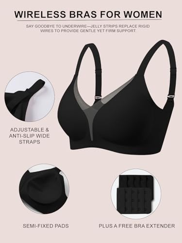 COCOMARTS Jelly Bras for Women No Underwire Push Up Mesh Bra Black 3XL — view 4