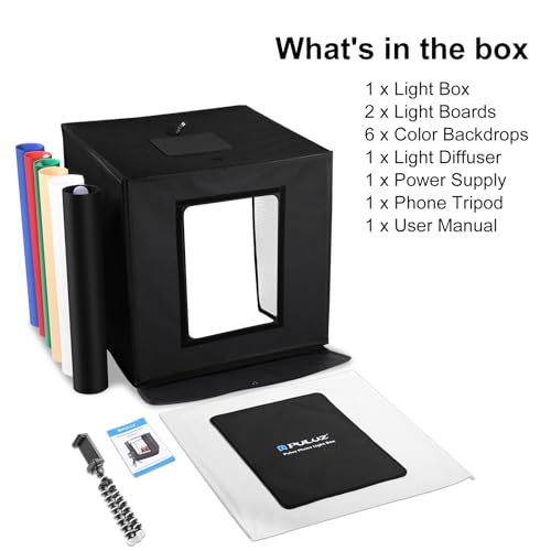 PULUZ Light Box Photography, 24x24 inch Large Photo Studio Light Box, Professional Dimmable Photo Booth with 120 LED Lights & 6 Backdrops for Jewelry and Food Items Product Photography