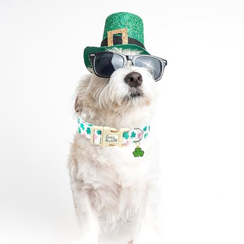 Image of St Patrick's Day Dog Collar-Adjustable Cute Trefoil Pet Collars Cotton Clovers Holiday Puppy Collar Green Spring Necklace Gift for Medium Dogs