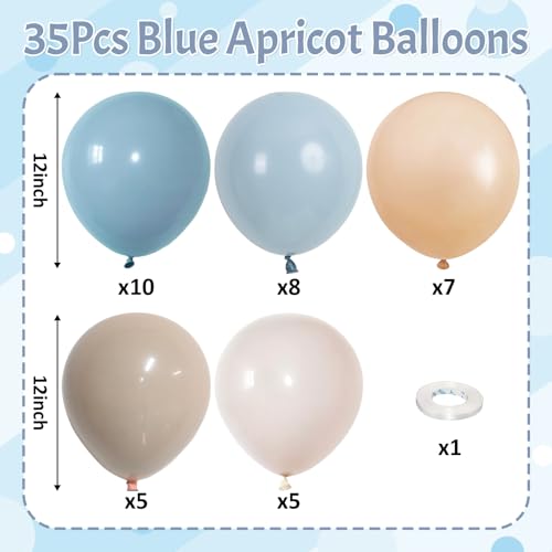 Image of Dusty Blue Neutral Balloons, 12Inch Retro Blue Boho Apricot Latex Balloons, Double Stuffed Nude White Party Balloon for Boho Baby Shower Boys Birthday Wedding Bear Theme Newborn Welcome Party Decor