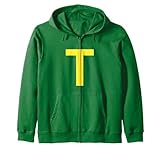 Letter T in Yellow on Green Costume Halloween Party Zip Hoodie