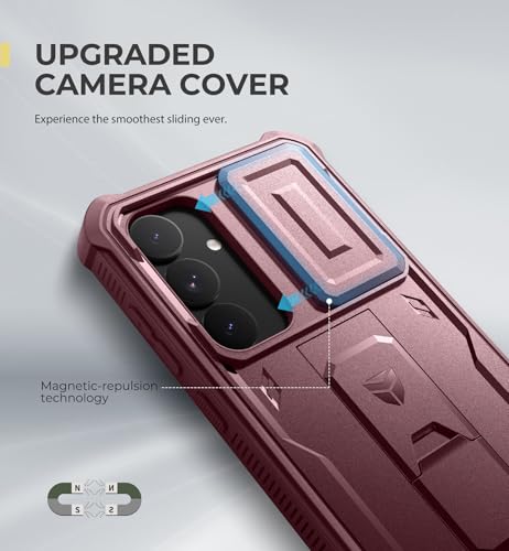 Image of Dexnor for Samsung Galaxy S25 Plus Case with Built-in Slide Camera Cover & Screen Protector & Kickstand,Heavy-Duty Shockproof Rugged Case Full-Body Bumper Cover for Galaxy S25 Plus(2025),Maroon Red