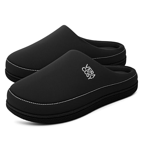 VeraCosy Men's Memory Foam Slip-On House Slippers (Dark Black, Size 9-12) - image 1