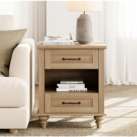 WAMPAT Farmhouse End Table with Charging Station Cover