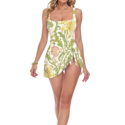 Maillot de bain une pièce William Morris Lily doré haut de gamme motif rétro