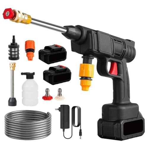 Pistola de Agua de Alta presión, 30Bar Limpiador de Alta presión portátil con batería de 6000mAh, Cargador y Manguera 5m, 435PSI hidrolimpiadora Bateria para Jardín y Coche (2 × baterías)