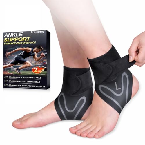 DiviDermy 2 Piezas Tobillera Deportiva, Tobilleras Deportivas de Compresión, Tobillera Estabilizadora, Deportiva Con Ajuste Personalizado, Para Ambos Pies, Hombre Y Mujer, L