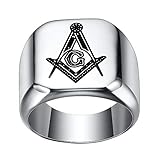 Material: Edelstahl. GuDeKe Herren Rostfreier Stahl Freimaurer Ring Freimaurermeister Siegelring Mason Ring Schmuck für Männer (Stehlen, 67 (21.3))