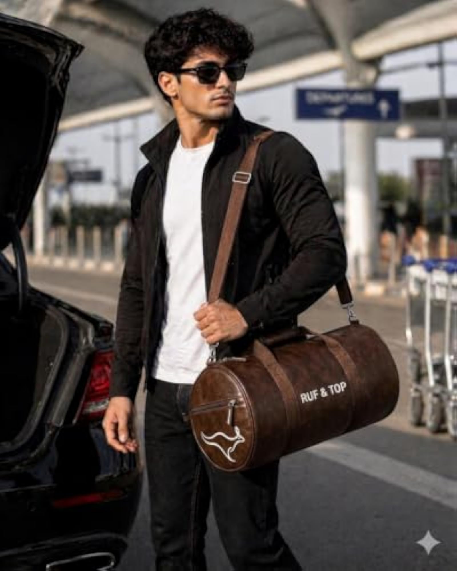 Brown PU Leather Gym Duffle Bag with Shoulder Strap