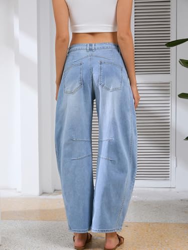 Women's Barrel Jeans Wide Leg Vintage Mid Rise Y2k Baggy Boyfriend Denim Pants Light Blue Small4