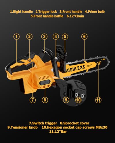 12 Inch Brushless Cordless Chainsaw Compatible with 20v Max Battery with Auto Oiler - image 8