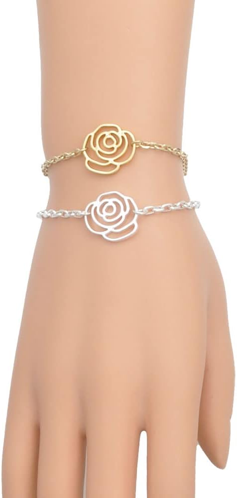 Delight Jewelry Silvertone Black and Yellow Firefighter Boot - Silver-tone Flower Link Chain Bracelet, 6.75"+2" Extender