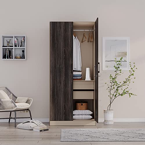 Image of Wakefit Wardrobe | 1 Year Warranty | Engineered Wood Almirah, Cupboard for Clothes Storage | 2 Door, 1 Shelf, 2 Drawers, 1 Hanging Space | Cashmere Plus - Frappe-Wyoming Maple
