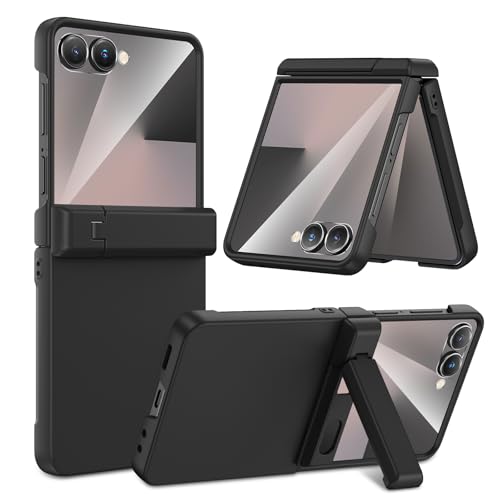 Maxdara for Z Flip 7 Case, Galaxy Z Flip 7 Case with Hinge Protection & Hidden Foldable Kickstand & Built-in Screen Protector, Support Wireless Charging Shockproof Phone Cover, Black