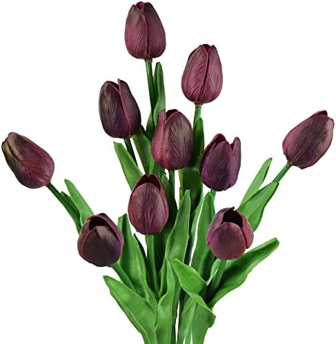 FiveSeasonStuff 10 Stems of Real Touch Tulip Artificial Flowers Bouquet, Perfect for Wedding, Bridal, Party, Home, Holidays, Garden, Birthday, Office Décor DIY (Blue)