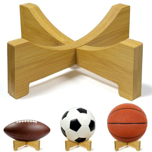 HILELIFE Football Display Stand – Natural Wood Ball Stand for