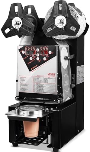 VEVOR Cup Sealing Machine, Fully Automatic Cup Sealer Machine, Boba Sealer Machine 500-650 Cups/H for 190 mm Tall & 90/95 mm Cup with Digital Control LCD Panel for Bubble Milk Tea Coffee, Black