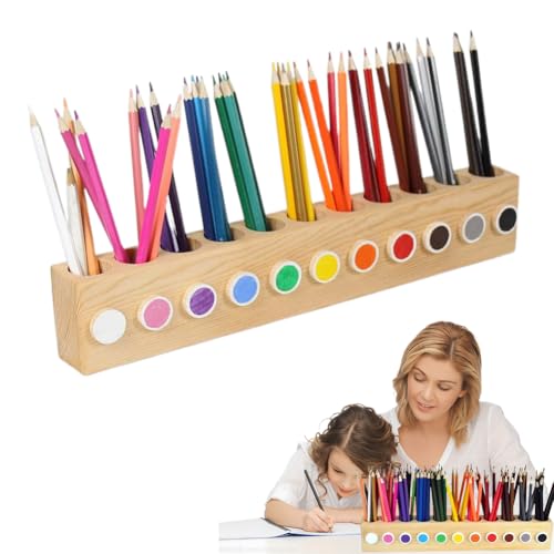 CEWROM Portalápices de madera, escritorio Montessori, organizador de lápices de colores, de madera, para niños, madera maciza, organizador de lápices para escuela, oficina, hogar