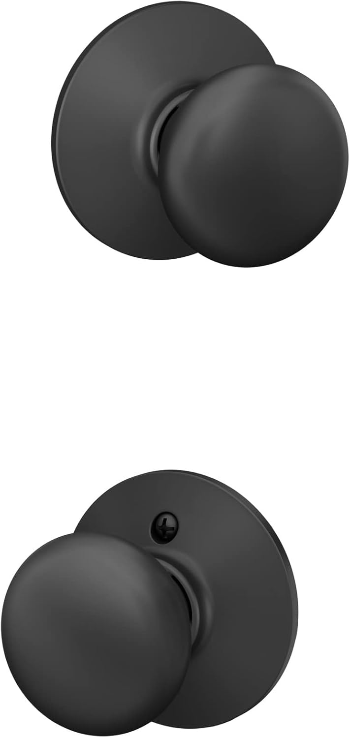 SCHLAGE F10 PLY 622 Plymouth Door Knob, Hall & Closet Passage Lock, Matte Black (Pack of 4)