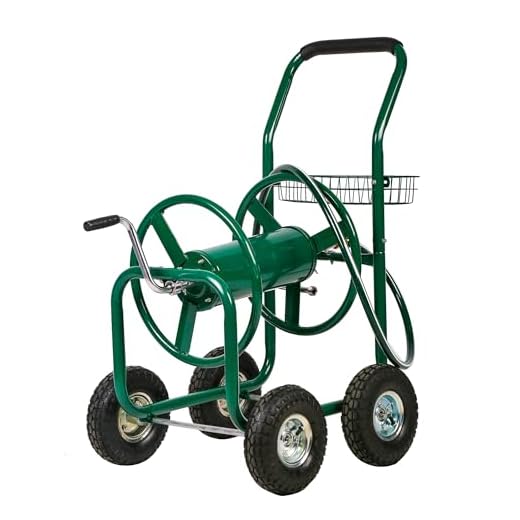 FDW Garden Hose Reel Cart, Water Hose Cart with 4 Wheels, Hold Up to 300 ft of 5/8’’ Hose,Heavy Duty Powder-Coated Steel Planting with Storage Basket, for Garden, Yard and Lawn