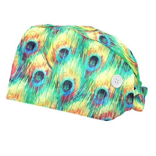 Chapeaux de travail bouffants JDEZ à motif plume de paon pour hommes et femmes (lot de 2)