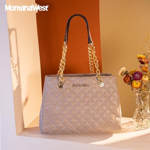 Image of Montana West MEDIUM Tote Bag for Women Quilted Chain Handbags Shoulder Purse
