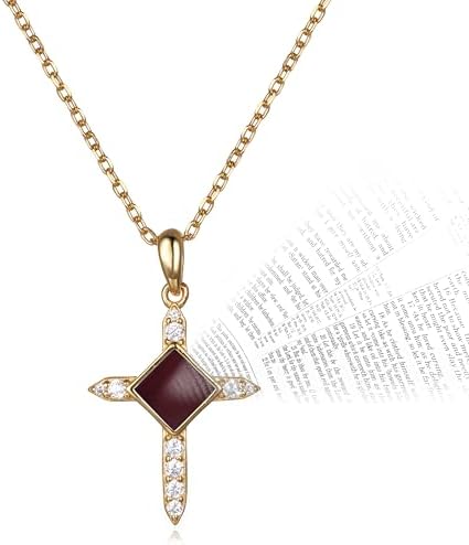 Colar de cruz com versículo bíblico para mulheres – Pingente cristão banhado a ouro com nano chip do...