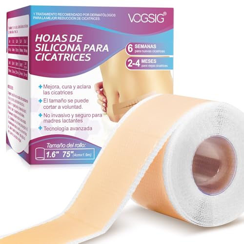 Hojas de silicona de primera calidad para cicatrices, tratamiento profesional flexible para cicatrices de cesárea, queloides, cicatrices quirúrgicas, y acné, cinta eficaz para cicatrices(4cmx1.9m)