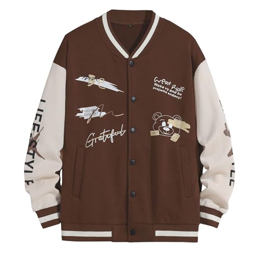 Casual Hip Hop Baseball Jackets for Men Funky Long Sleeve Graphic Bomber Coats Patchwork Varsity College Jackets