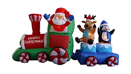 7 Foot Long Lighted Christmas Inflatable Santa Claus Reindeer Penguin On Train Lighted Led Lights Blowup Indoor Outdoor Garden Yard Party Photo Prop Home Decoration #TOP3