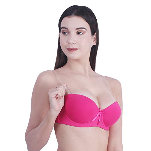 Image of Brachy Women Cotton Nylon Spandex Padded Underwire Strapless Backless Invisible Clear Transparent Back Push up Bra with (Free Extra Transparent Strap)