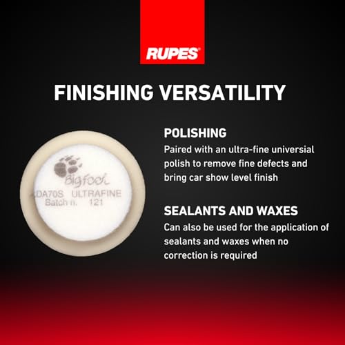 Image of RUPES 9.DA70S /4 Pack of 4 White D-A Ultra-Fine Polishing Foam Pads 70mm | Ideal for Paint Correction & Gloss Enhancement | Removes Extremely Fine Defects | Compatible with 2.75 inch Backing Plate