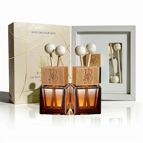 Image of BSOUL Oud Amber Luxe Car Air Vent Clip Perfume 8ml Pack Of 2 | Premium Wooden Car Diffuser with Essential Oils | Rich Oud, Amber & Spicy Notes | Long-Lasting Luxury Car Air Freshener (Brown)