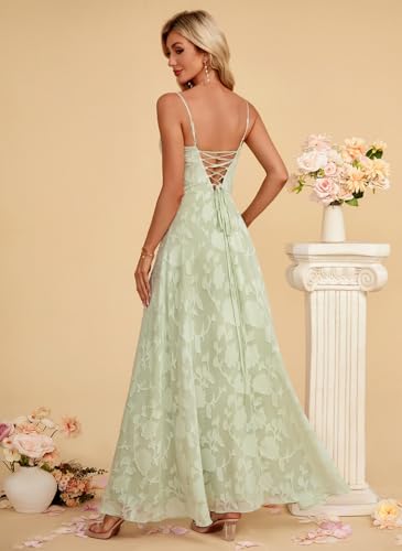 Image of Women's Elegant Wedding Guest Dress Spaghetti Straps Slim Fit Floral Sleeveless Formal Dress Maxi Evening Party