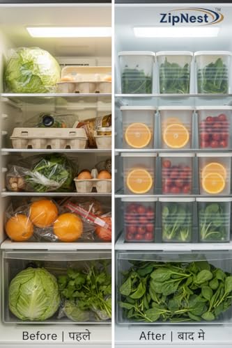 Image of Plastic Storage Containers Set for Kitchen | Leak-Proof Durable and Space-Saving | Pantry Organizers for Kitchen | Fridge Storage Boxes | Fridge Storage Containers (800 ML, Pack of 6) White