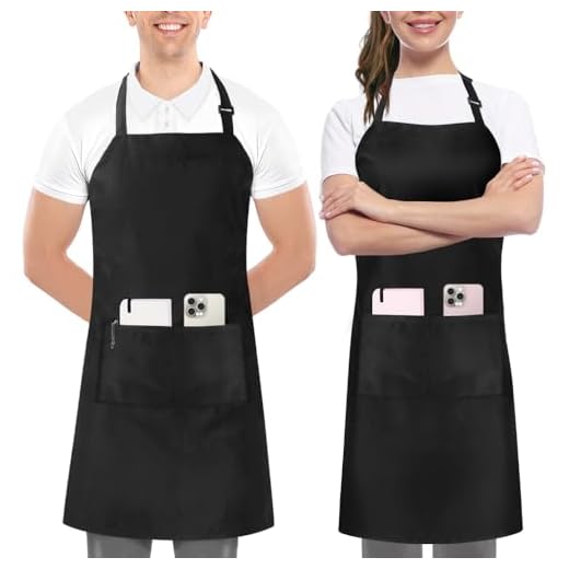 Utopia Kitchen Adjustable Bib Apron (2-Pack) Water Oil Resistant Chef Cooking Kitchen Aprons with Pockets for Men Women (Black)