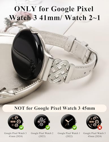 Image of TOYOUTHS Slim Leather Band Compatible with Google Pixel Watch 4 3 41mm /Pixel Watch 2 1 Band Women, Celtic Metal Dressy Thin Fashion Designer Premium Leather Strap for Google 4 3 2 1 Smartwatch