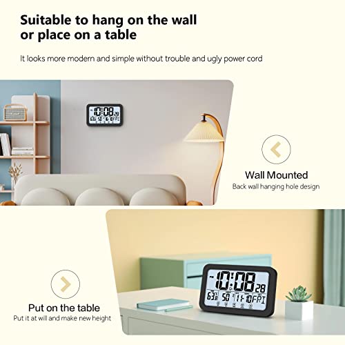 Digital Wall Clock, Digital Clock Battery Operated, Clocks With Large Display, Alarm Clock With Backlight, Desk Clock With Temperature Humidity Day Date For Bedroom Living Room Office (Black) #TOP4